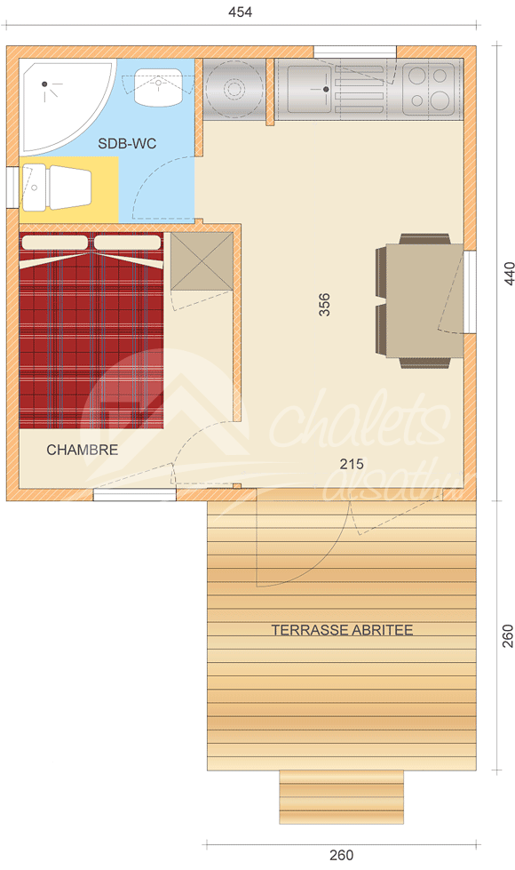 Plan intérieur chalet Helicia 1800